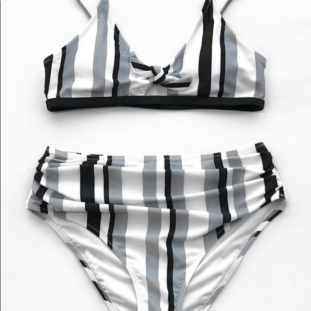 Tri-color Striped Cupshe bikini - high waisted